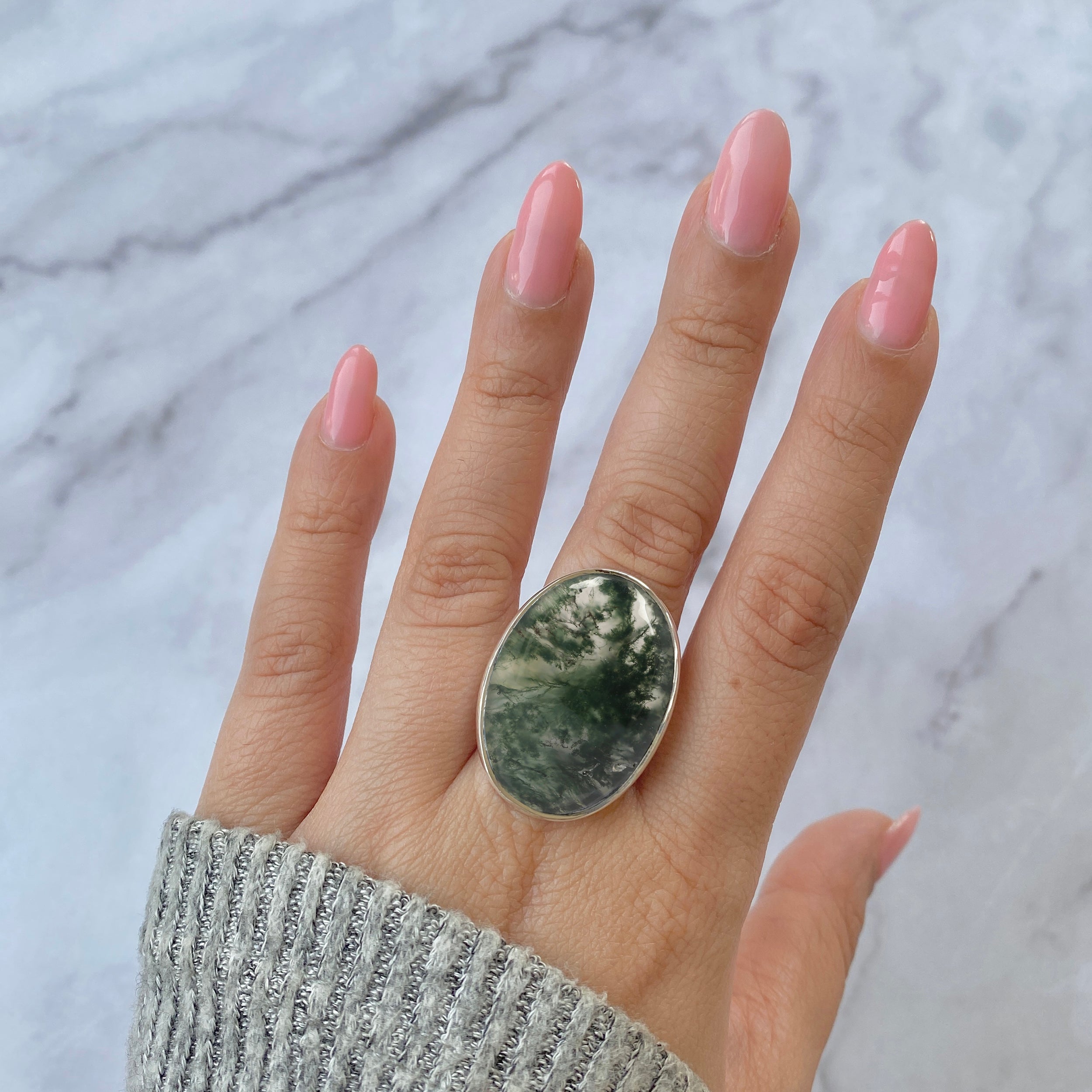 Moss Agate Adjustable Ring-(MOA-R-7.)